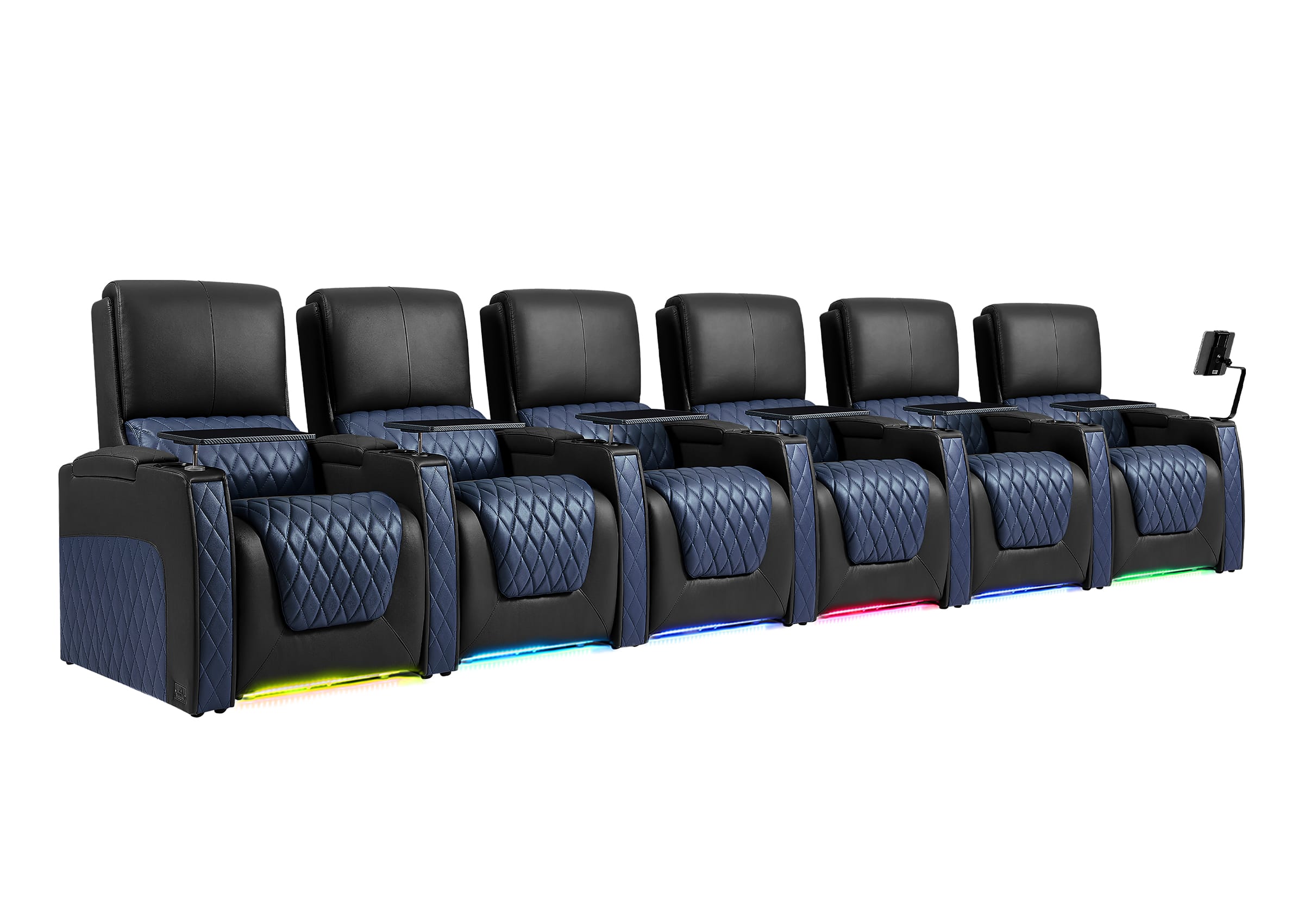 Weilianda AstroUltra Series Black Custom Dual-Color 6-Seat Electronic Recliner with Ambient Lighting for Home Theater