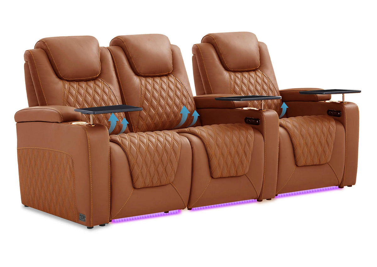 Weilianda Chic Lumbar Series Leather Seating Row of 3 with Built-In Lumbar Support for Home Theater