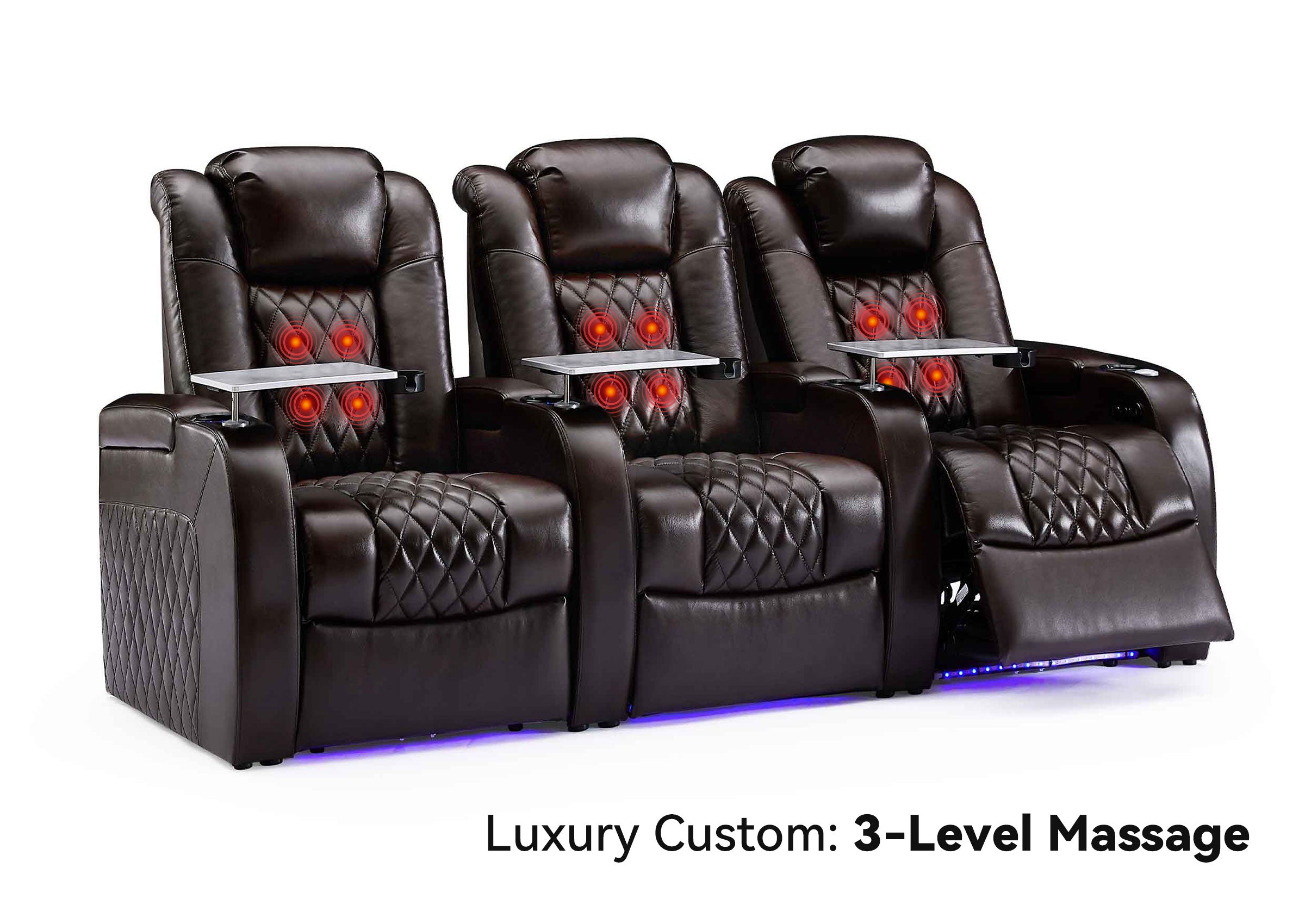 Weilianda Luxury Massage Custom 3-Seater Home Theater Recliners | 3-Level Massage, Top-Grain Leather, Zero Gravity