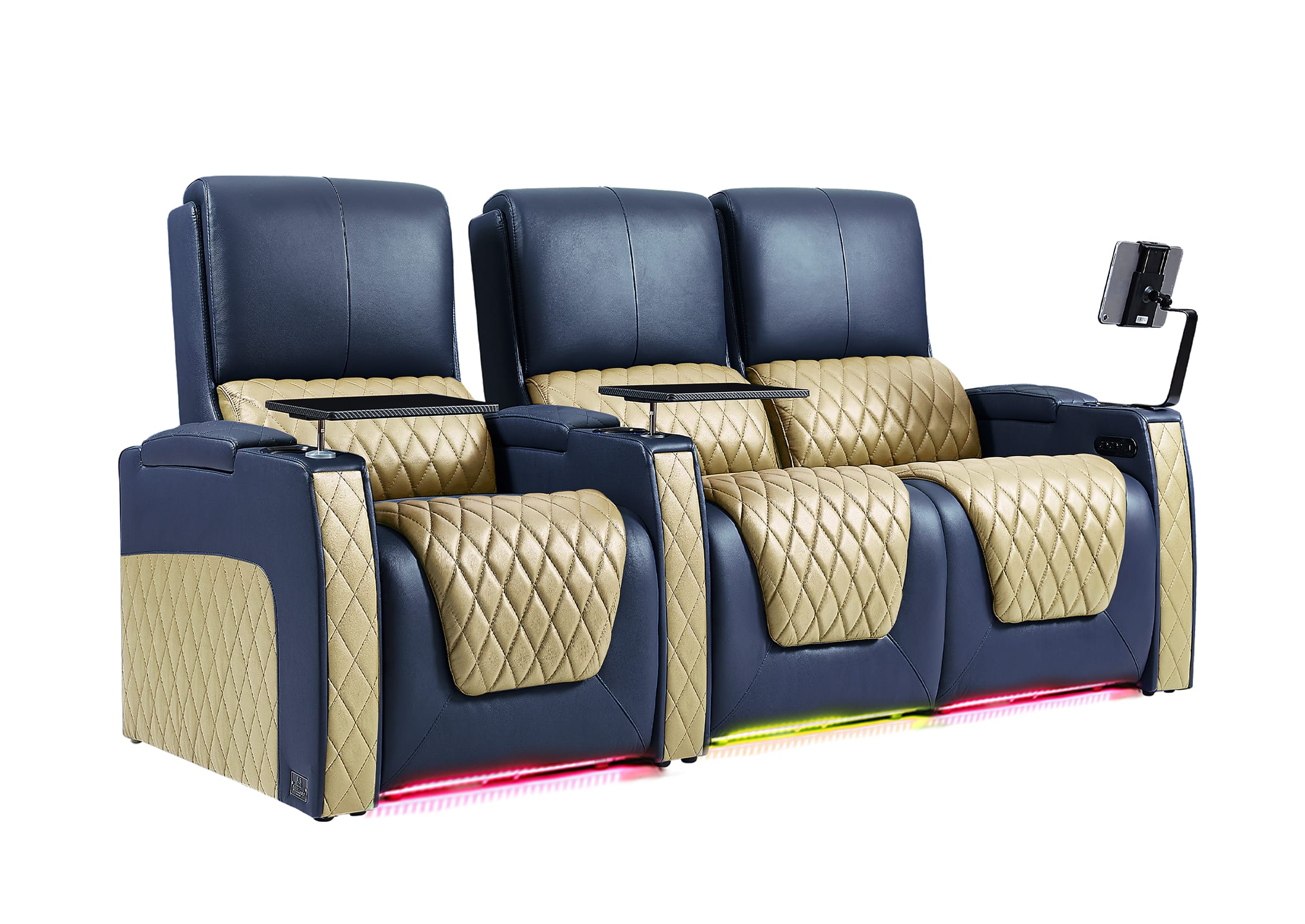 Weilianda AstroUltra Series Blue Custom Dual-Color 3-Seat Home Theater Recliner with Power Headrest & Footrest
