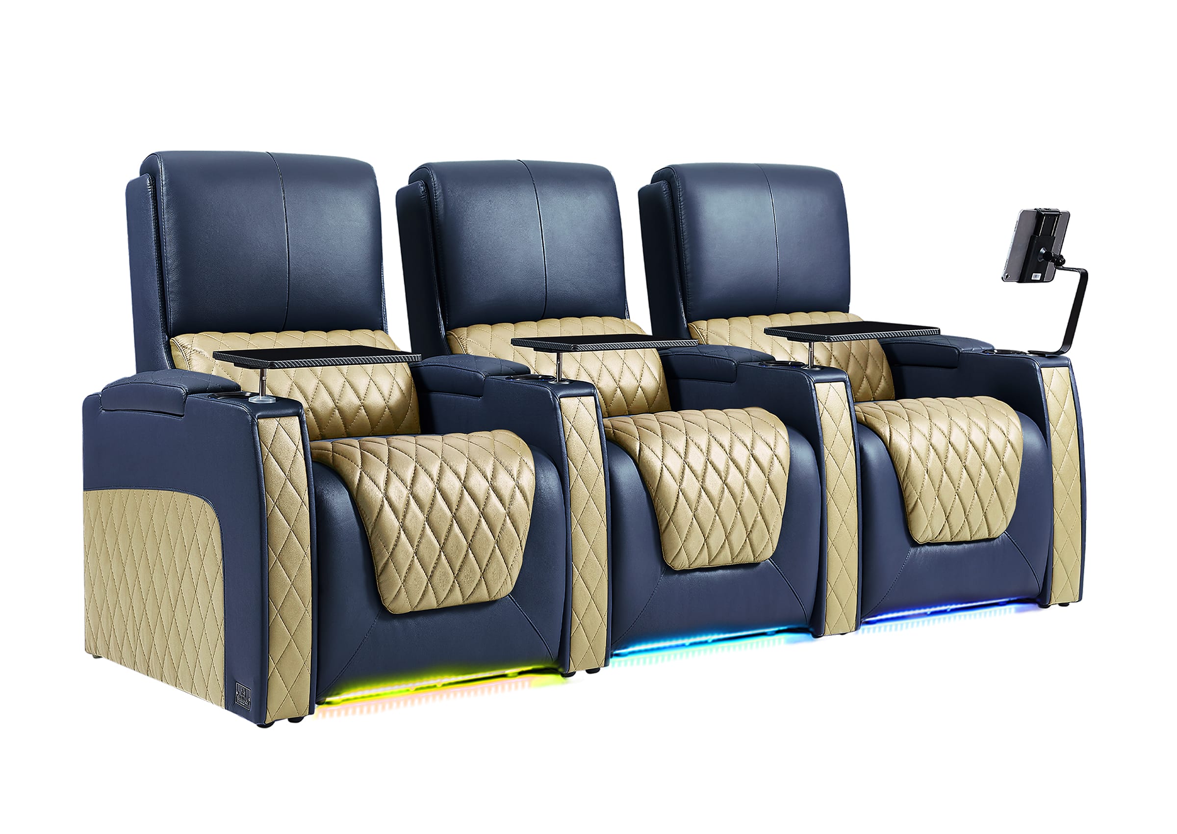 Weilianda AstroUltra Series Blue Custom Dual-Color 3-Seat Home Theater Recliner with Power Headrest & Footrest