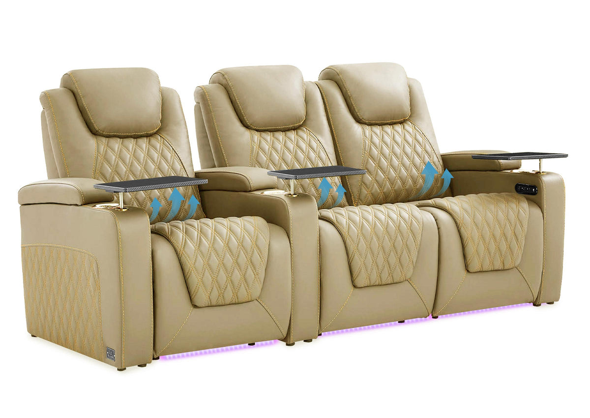 Weilianda Chic Lumbar Series Leather Seating Row of 3 with Built-In Lumbar Support for Home Theater