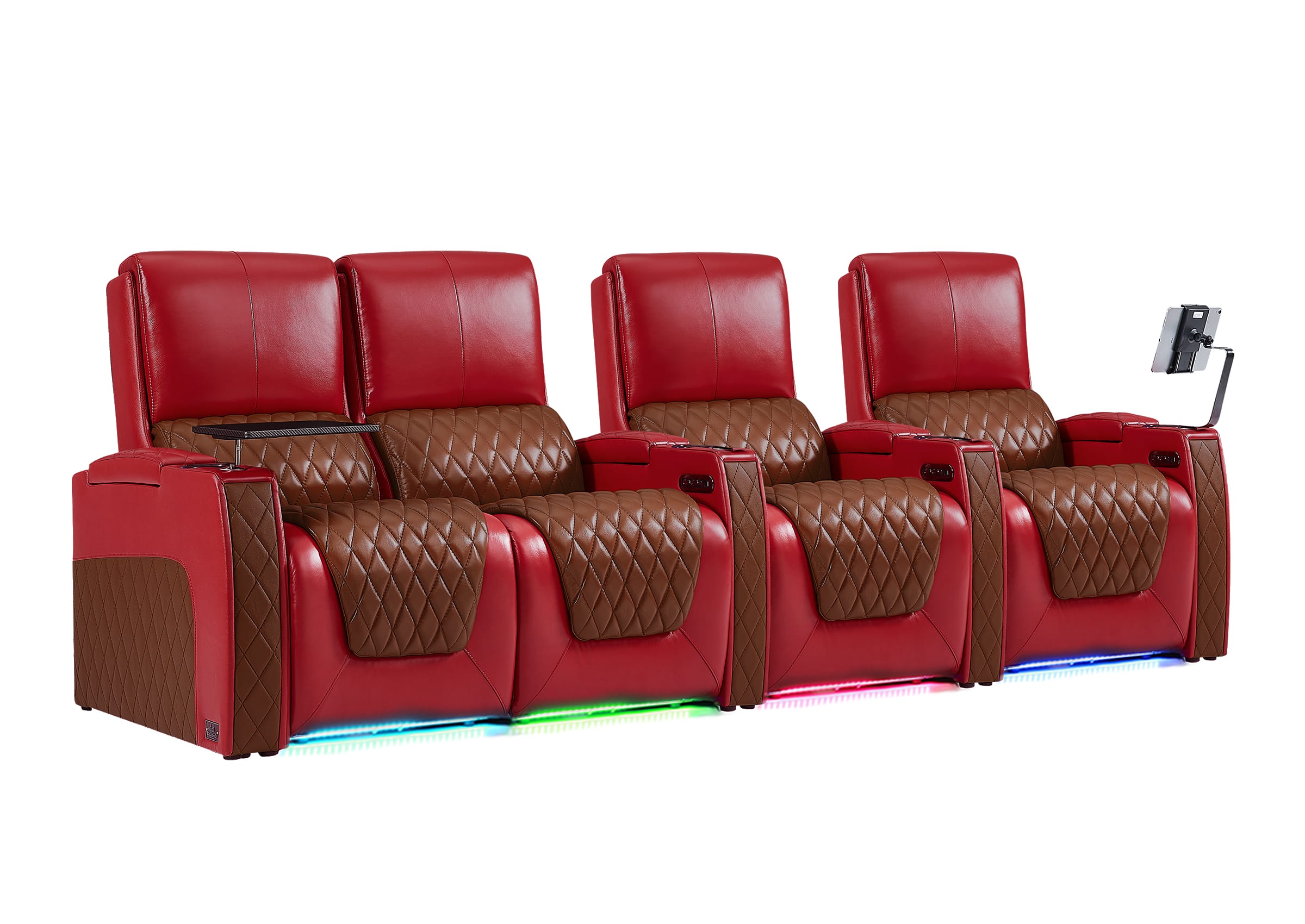 Weilianda AstroUltra Series Red Custom Two-Tone 4-Seat Genuine Sofa with USB Charging
