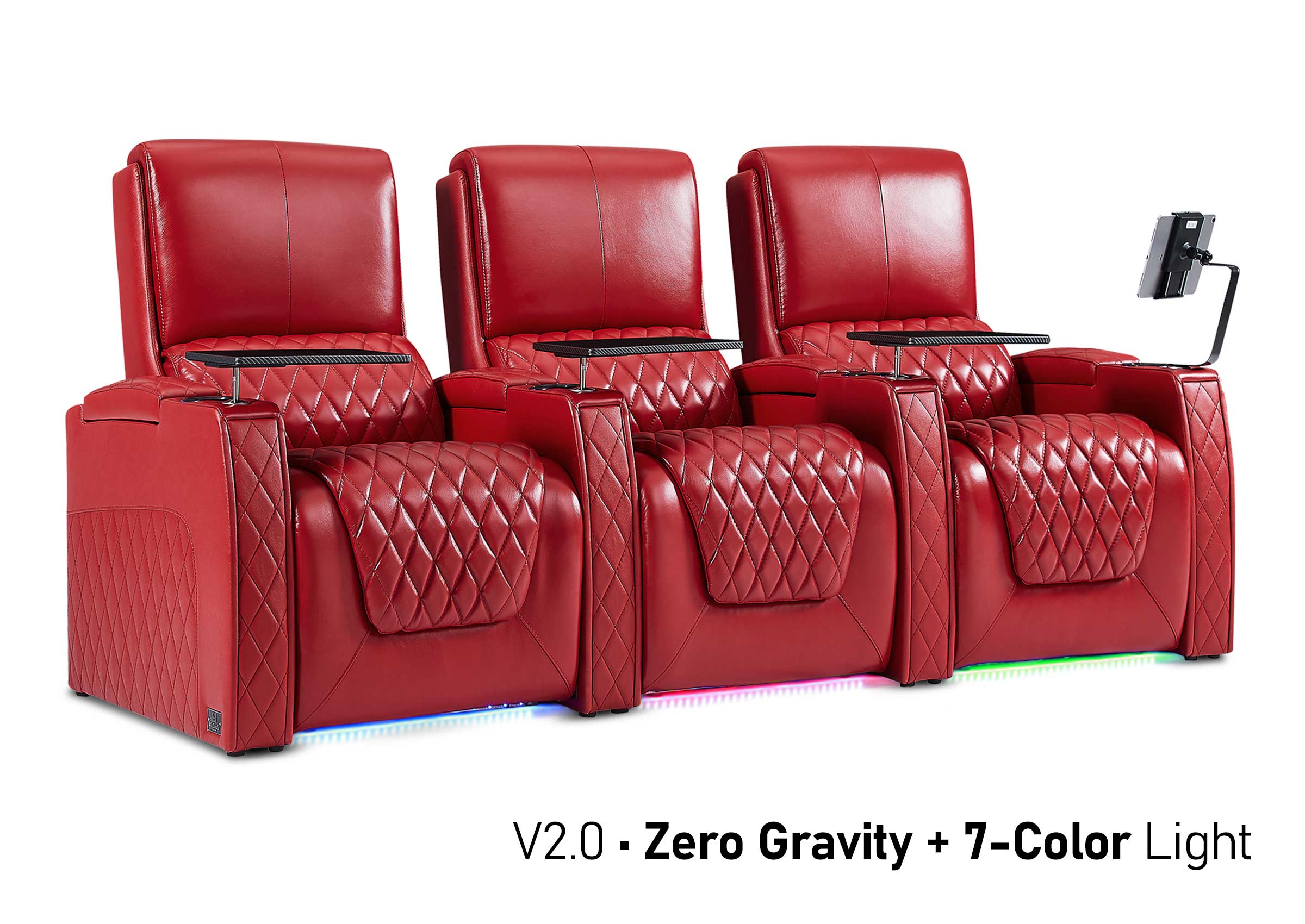 CLASS:y リウォン セット Red Leather 3-Seat Zero Gravity Theater Recliners