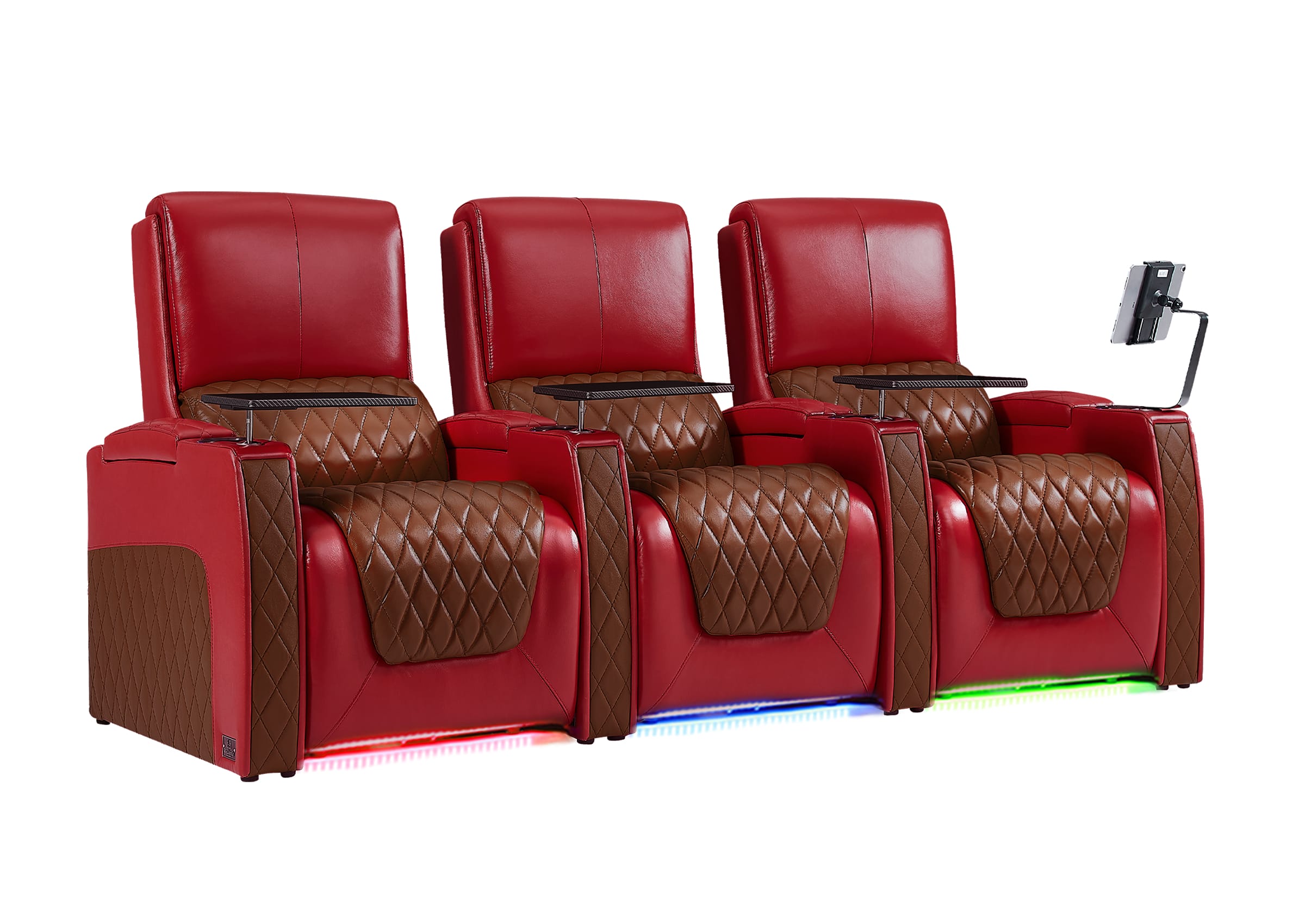 Weilianda AstroUltra Series Red Custom Two-Tone 3-Seat Movie Theater Seats with Adjustable Headrest