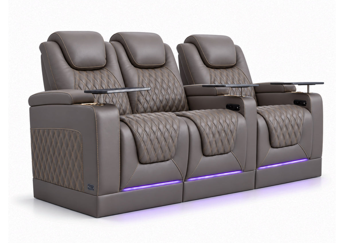 Weilianda Chic Riser Series Home Theater Seating Row of 3 | Gold Accent Chair with LED Lighting