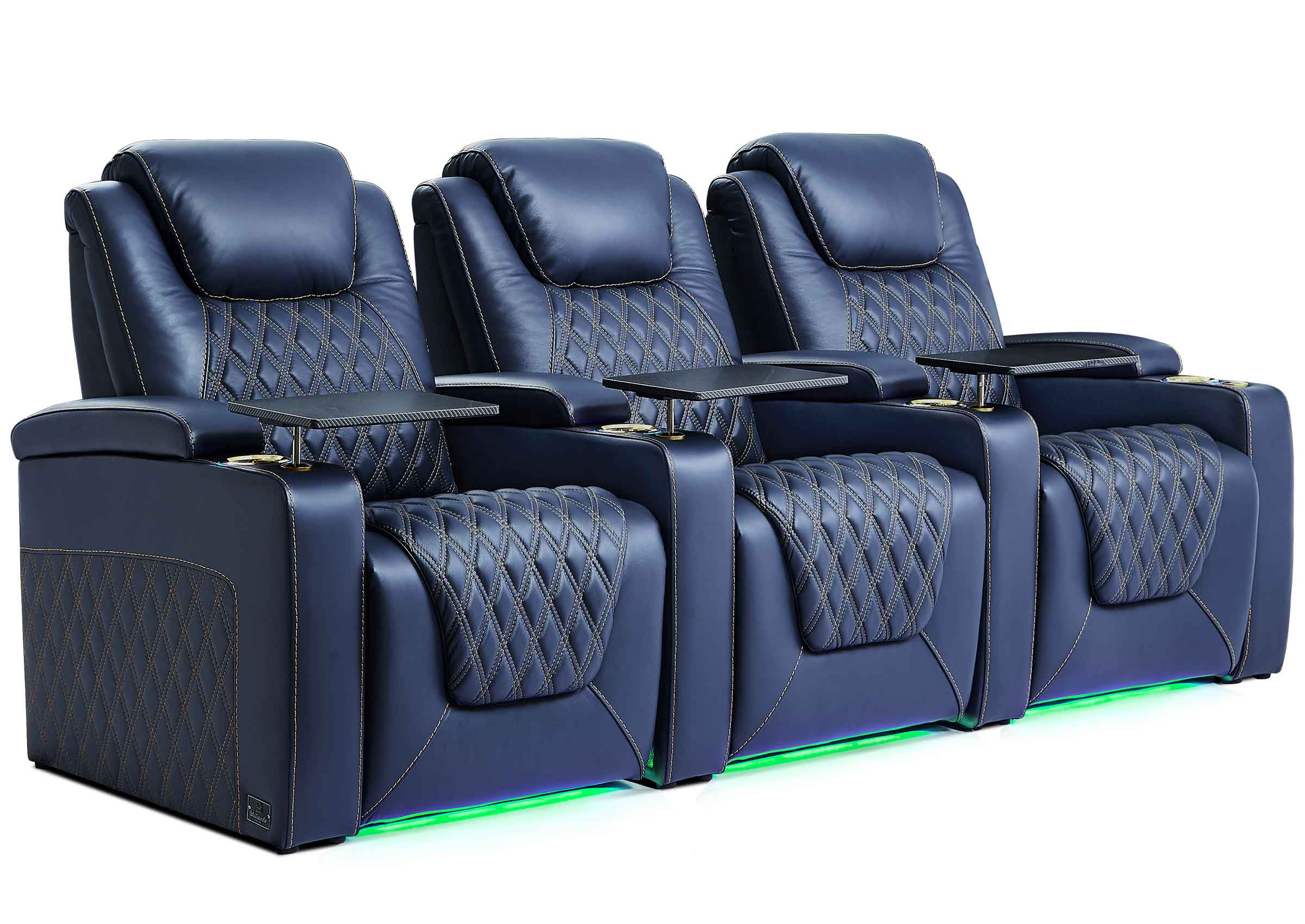CLOSEOUT! Power Theater Seat Premium Recliner Sofa Deals | Blue 3-Seat Chairs with Lights 7 Color for Movie Room