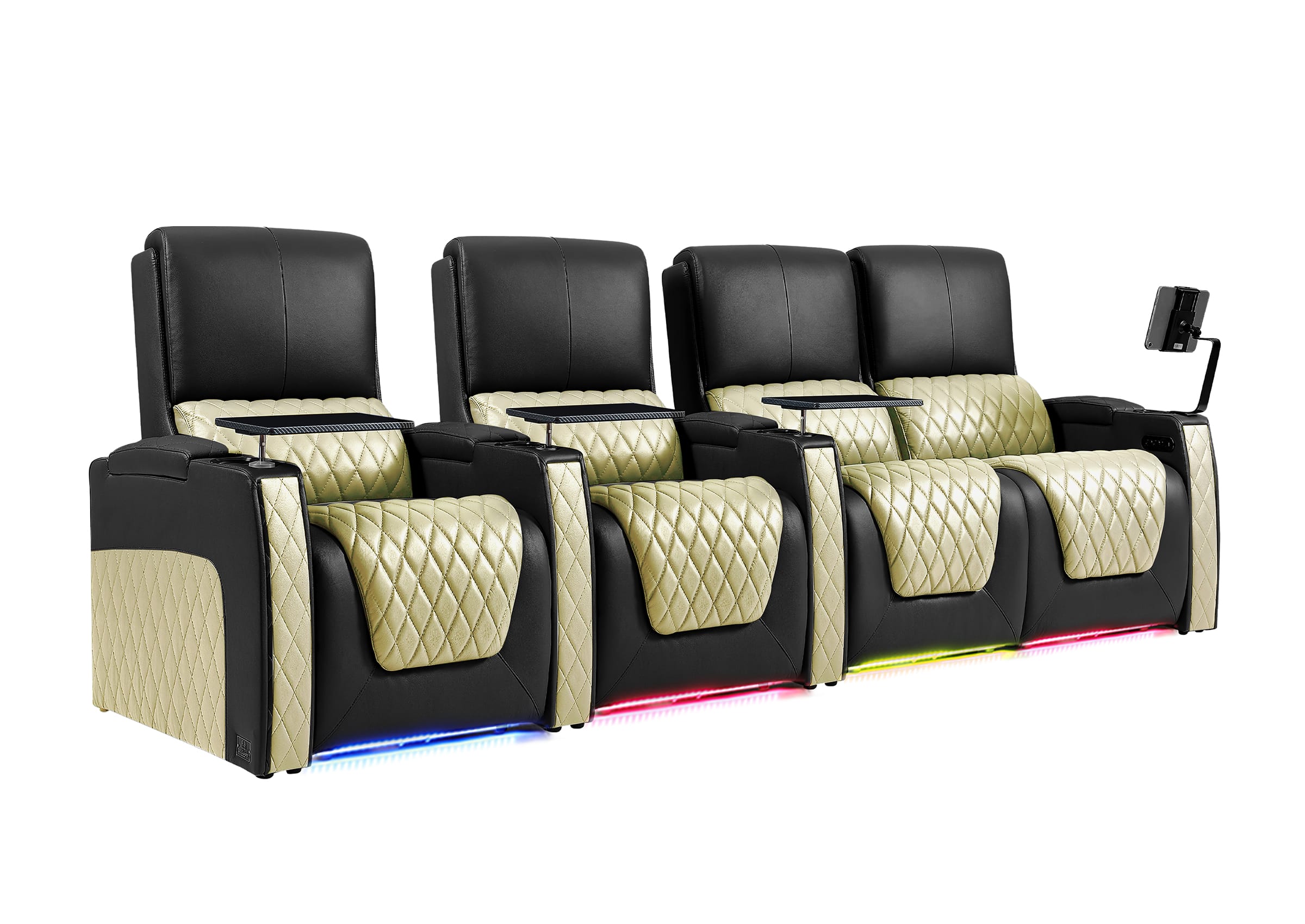 Weilianda AstroUltra Series Black Custom Two-Tone Movie Theater Chairs with Ambient Lighting & USB Ports 4-Seater