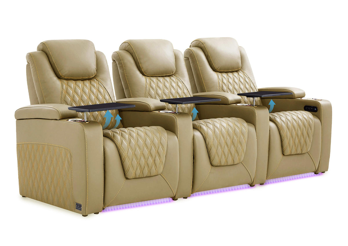 Weilianda Chic Lumbar Series Leather Seating Row of 3 with Built-In Lumbar Support for Home Theater