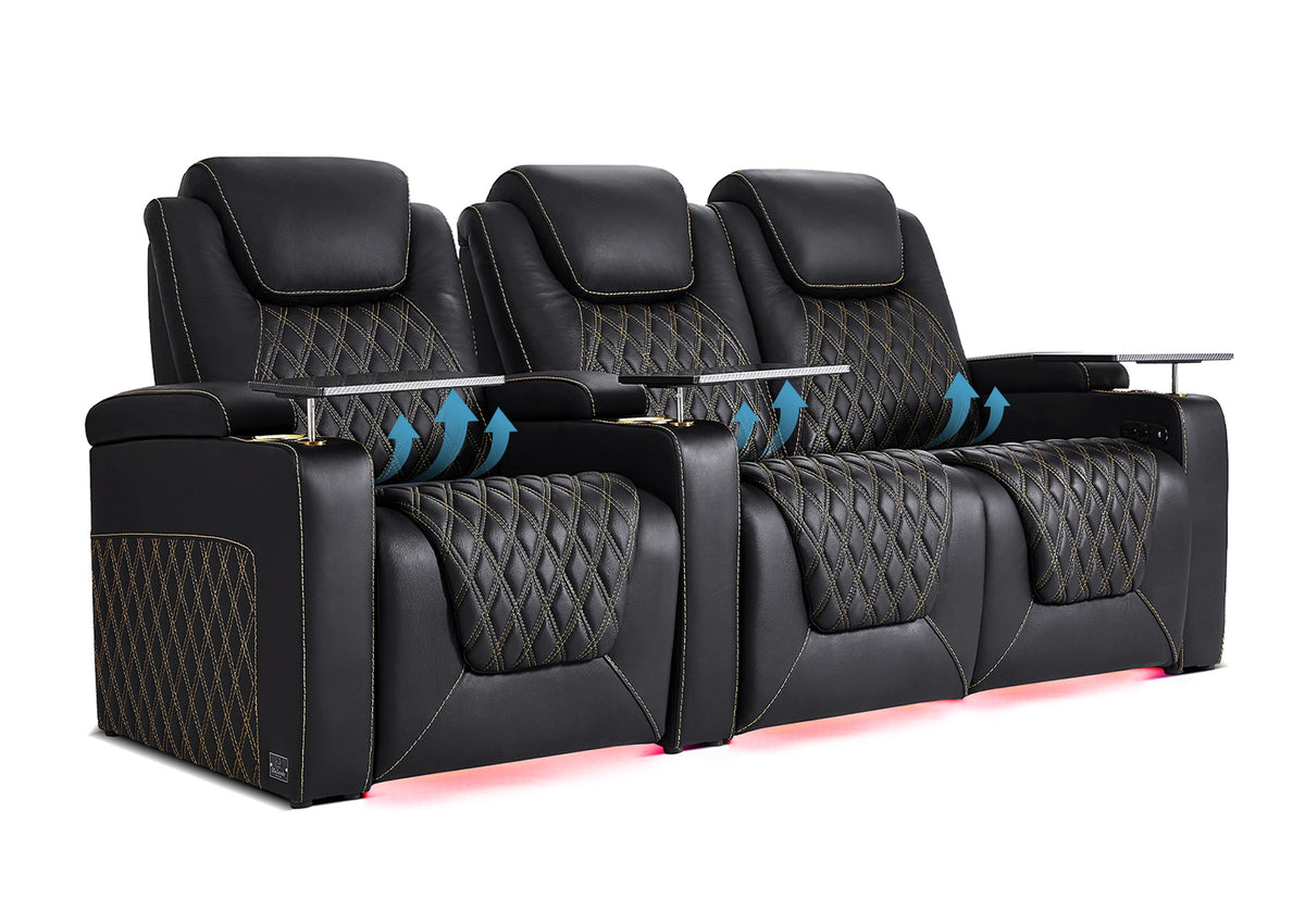 Weilianda Chic Lumbar Series Leather Seating Row of 3 with Built-In Lumbar Support for Home Theater
