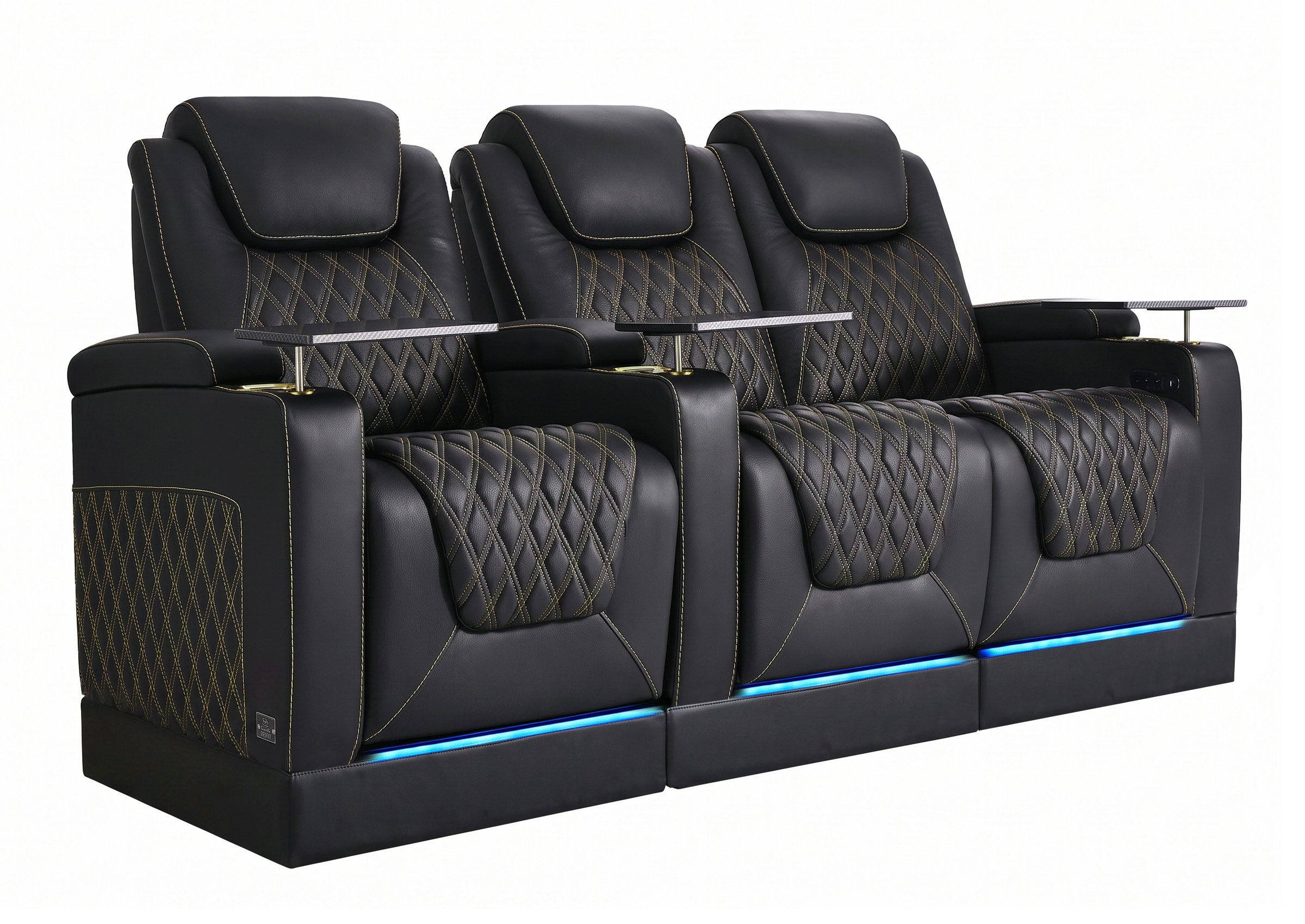 Weilianda Chic Riser Series Home Theater Seating Row of 3 | Gold Accent Chair with LED Lighting