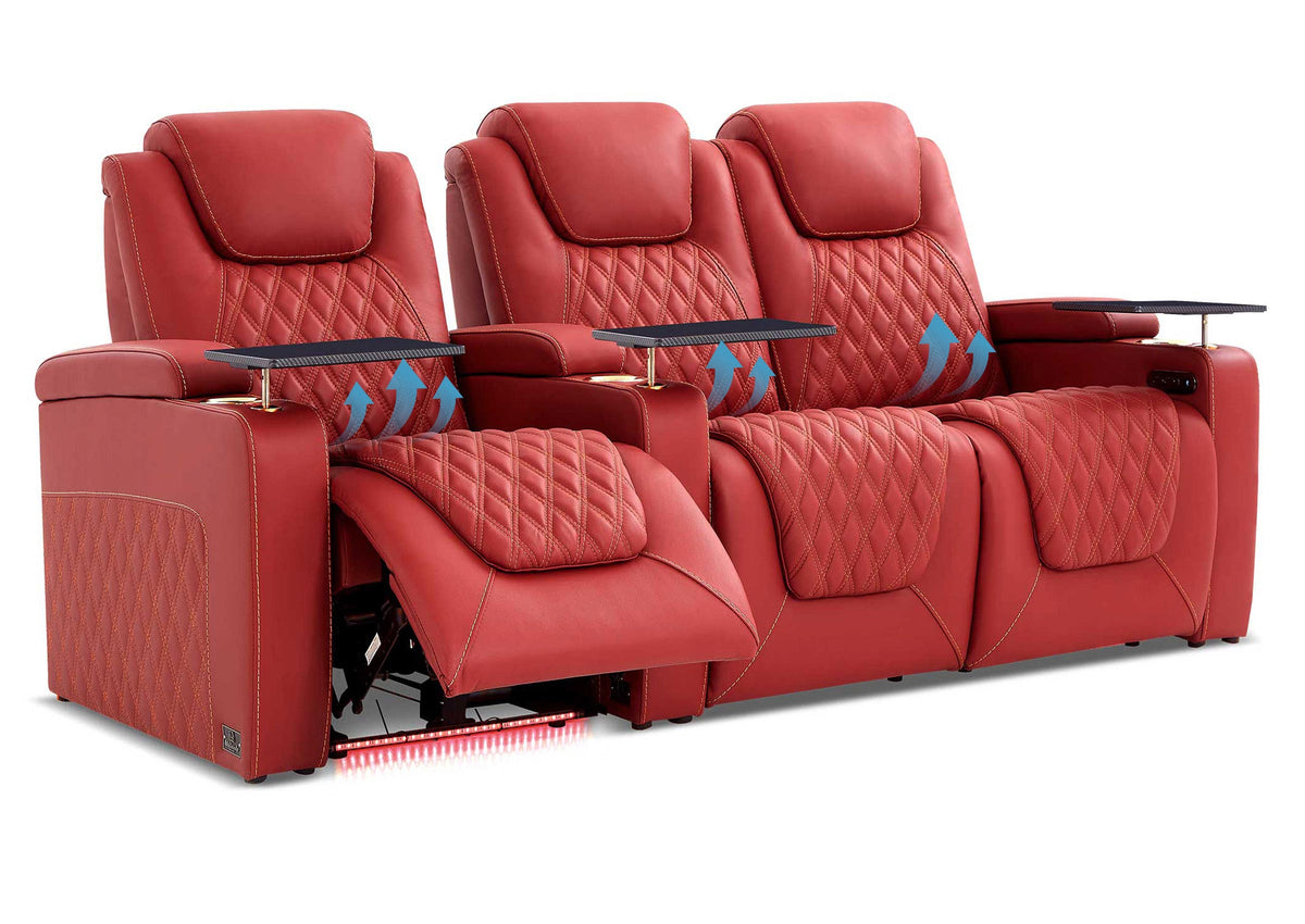 Weilianda Chic Lumbar Series Leather Seating Row of 3 with Built-In Lumbar Support for Home Theater