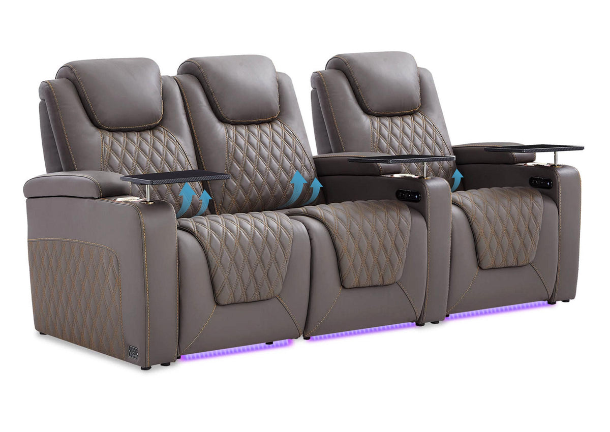 Weilianda Chic Lumbar Series Leather Seating Row of 3 with Built-In Lumbar Support for Home Theater