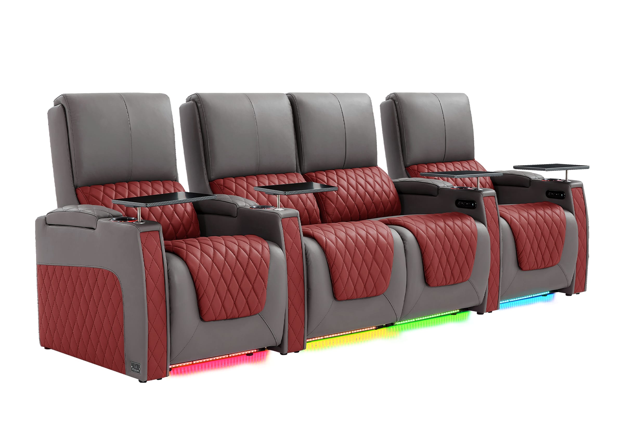 Weilianda AstroUltra Series Grey Custom Two-Tone 4 Seat Media Room Couch with Adjustable Headrest & Lighting