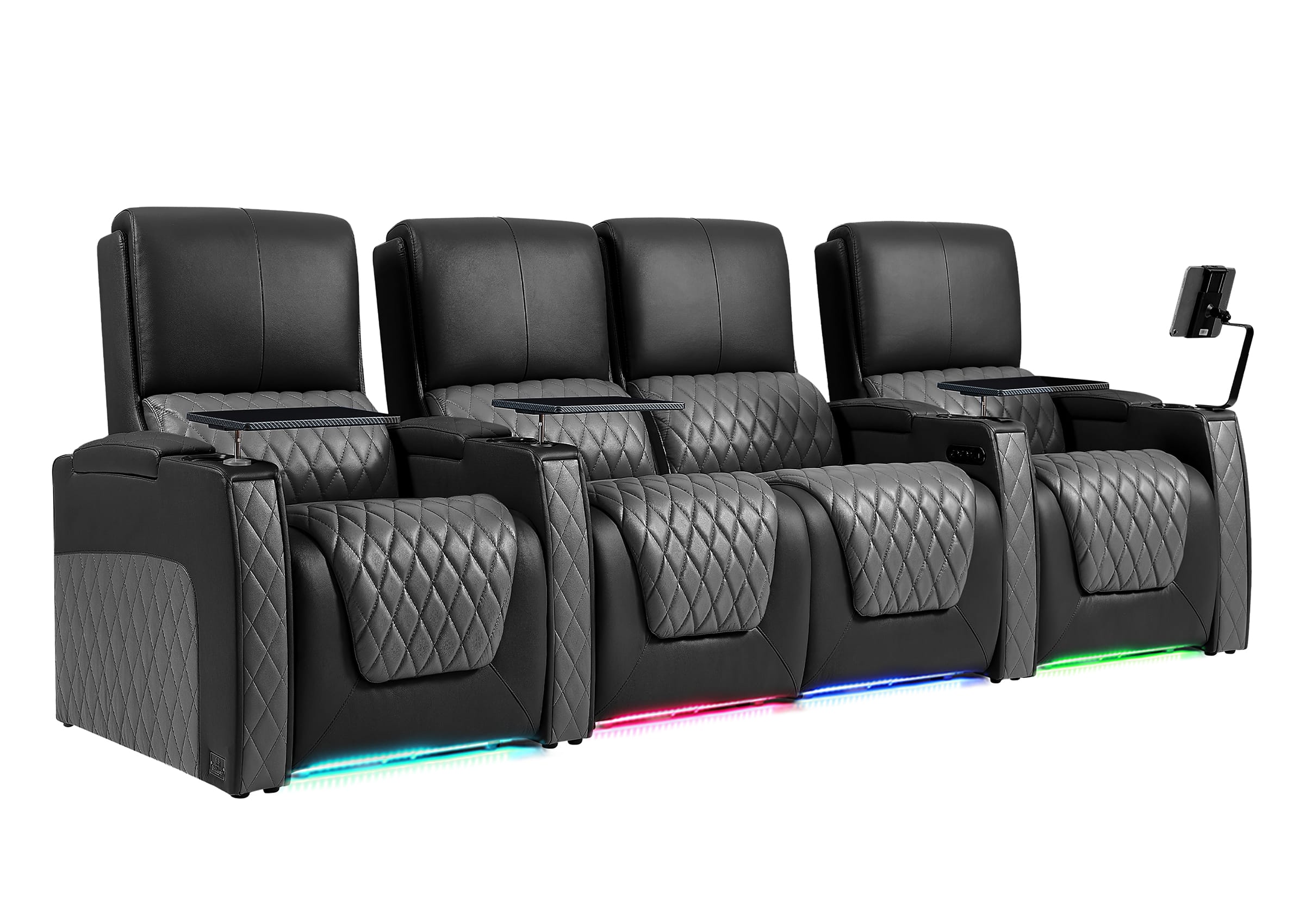 Weilianda AstroUltra Series Black Custom Two-Tone Movie Theater Chairs with Ambient Lighting & USB Ports 4-Seater