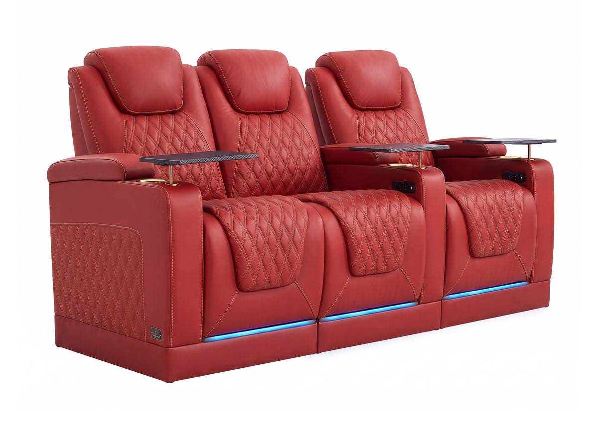 Weilianda Chic Riser Series Home Theater Seating Row of 3 | Gold Accent Chair with LED Lighting