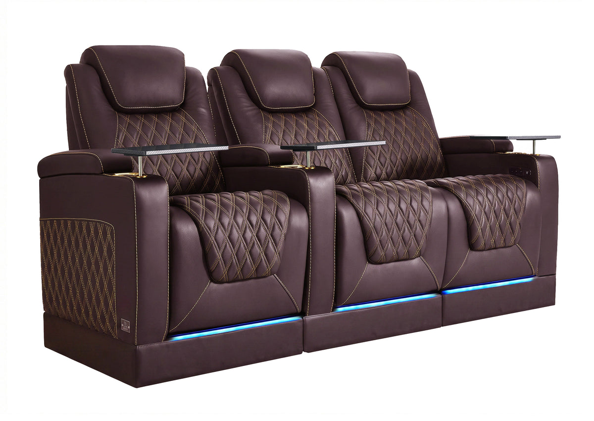 Weilianda Chic Riser Series Home Theater Seating Row of 3 | Gold Accent Chair with LED Lighting