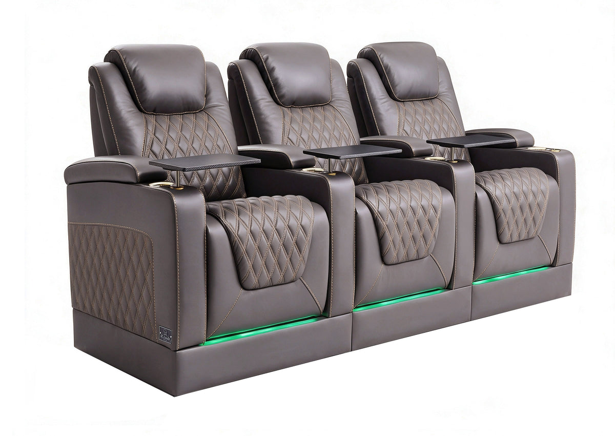 Weilianda Chic Riser Series Home Theater Seating Row of 3 | Gold Accent Chair with LED Lighting