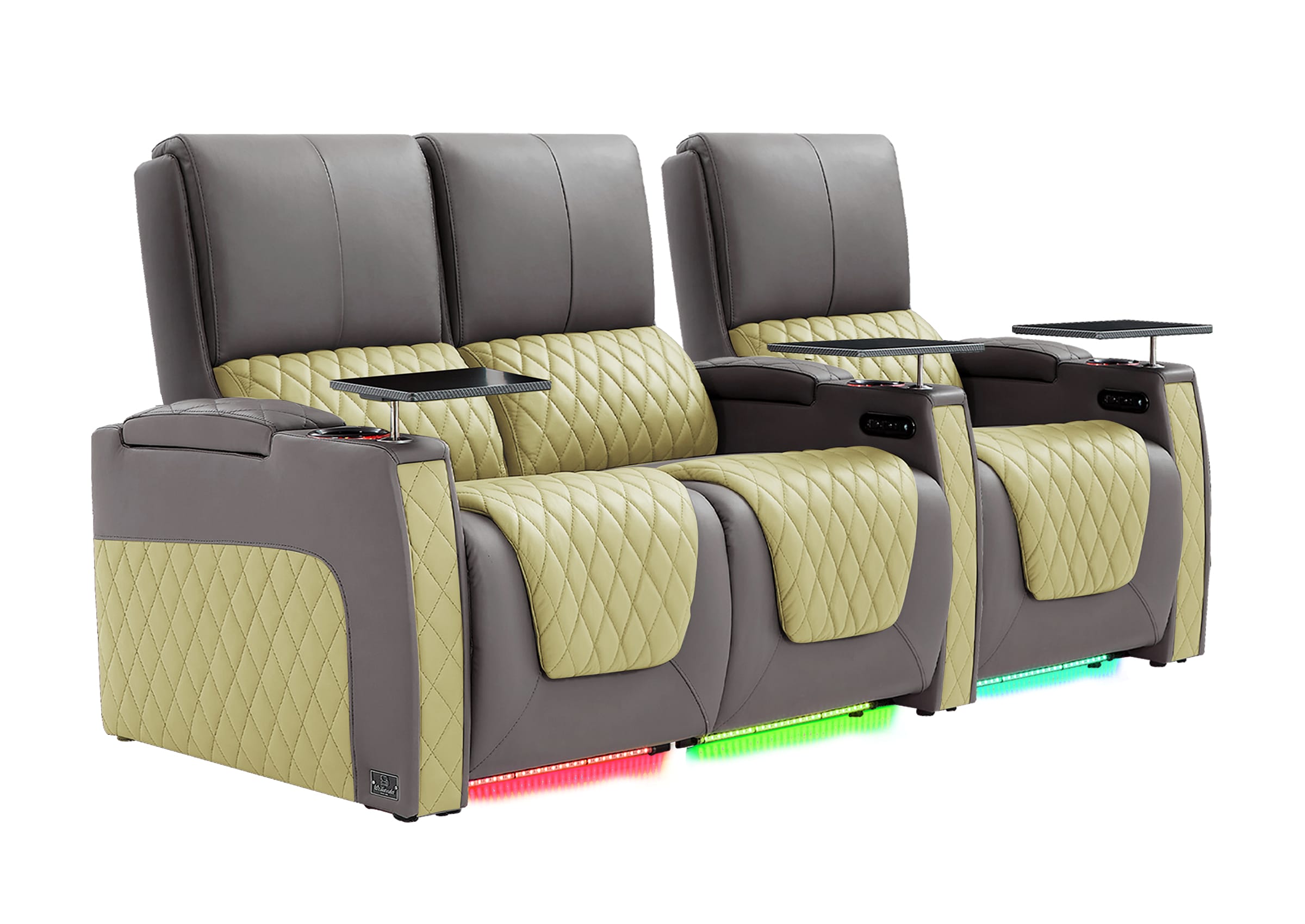 Weilianda AstroUltra Series Grey Custom Two-Tone 3-Seat Power Home Theater Recliner with Ambient Lighting
