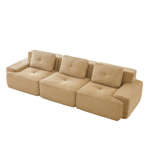 Oversized 6-Seater V-Shaped Corduroy Sectional with Dual Movable Ottomans