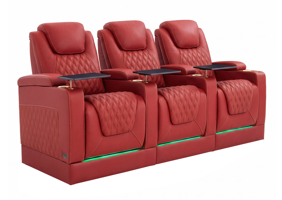 Weilianda Chic Riser Series Home Theater Seating Row of 3 | Gold Accent Chair with LED Lighting