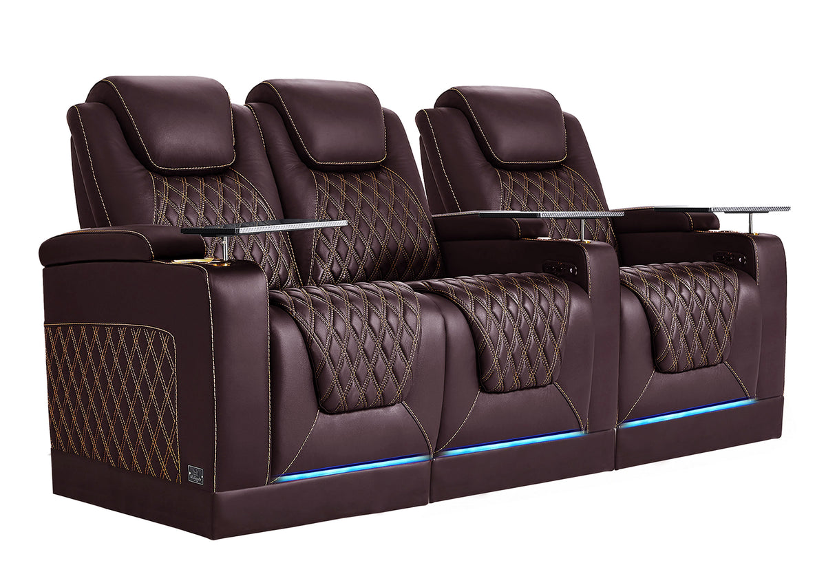 Weilianda Chic Riser Series Home Theater Seating Row of 3 | Gold Accent Chair with LED Lighting