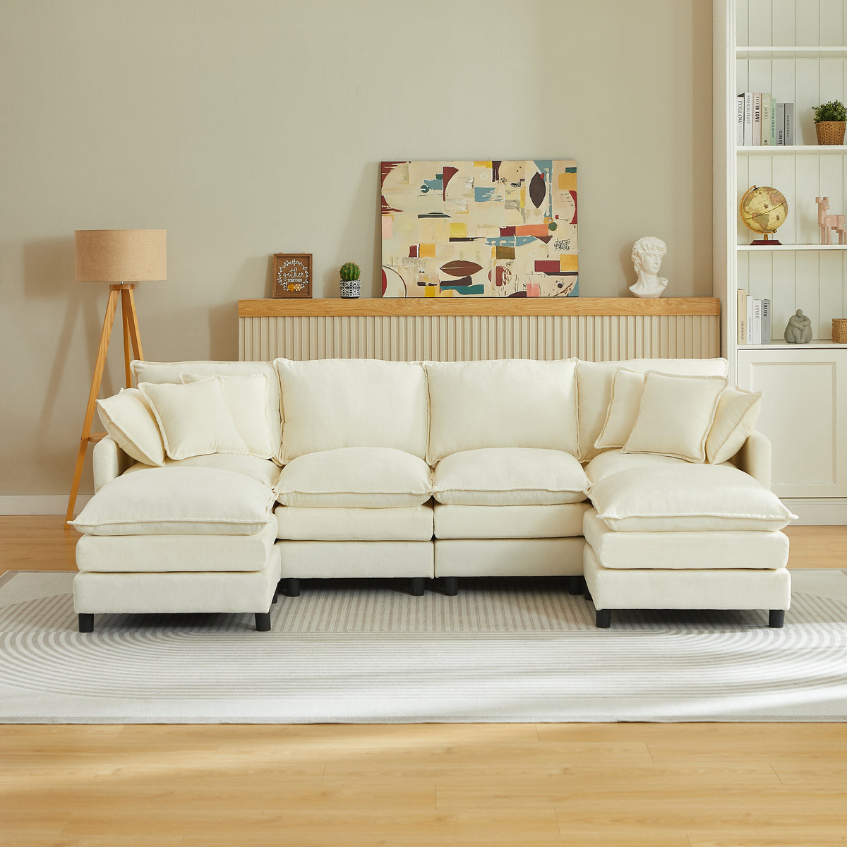 Spacious 106" U-Shaped Cloud Modular Sectional with Movable Ottoman