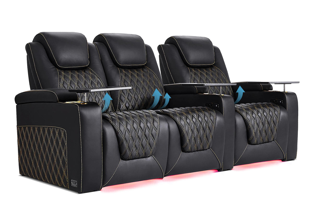 Weilianda Chic Lumbar Series Leather Seating Row of 3 with Built-In Lumbar Support for Home Theater