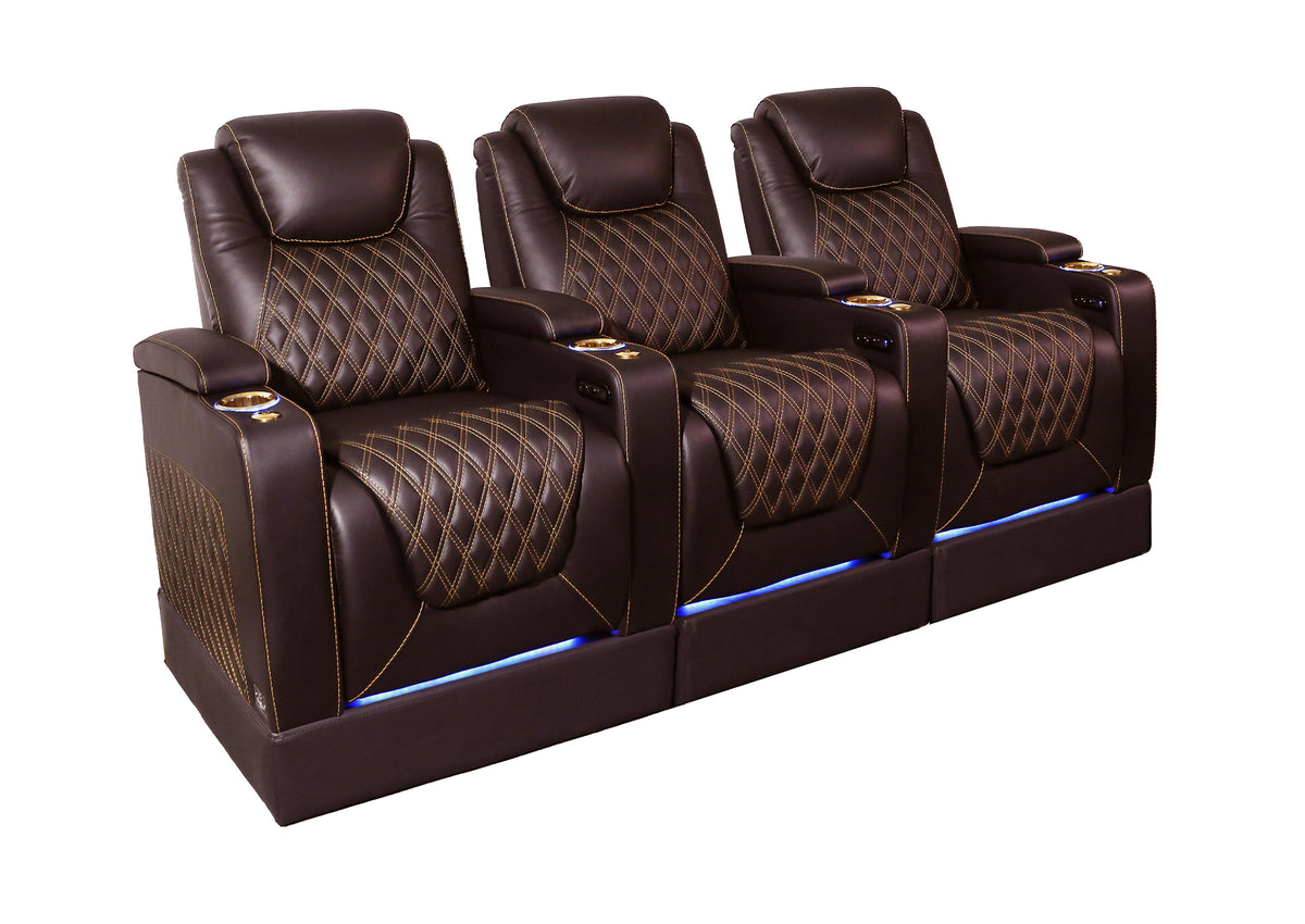 Weilianda Chic Riser Series Home Theater Seating Row of 3 | Gold Accent Chair with LED Lighting
