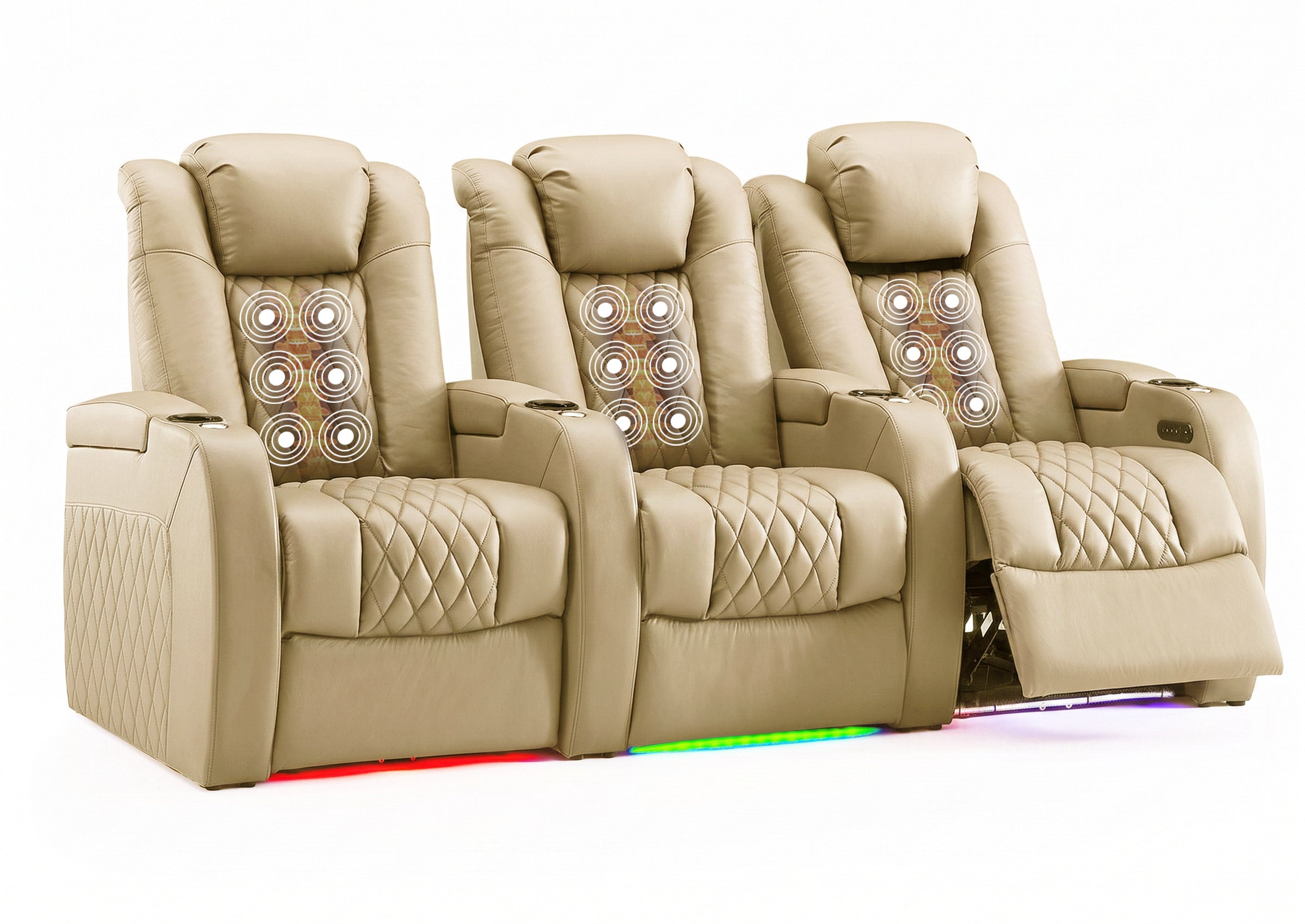 Weilianda FortLux Massage Series Custom 3-Seater Home Theater Recliners | 3-Level Massage, Top-Grain Leather, Zero Gravity