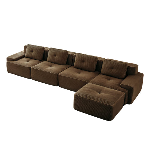 Oversized 6-Seater V-Shaped Corduroy Sectional with Dual Movable Ottomans