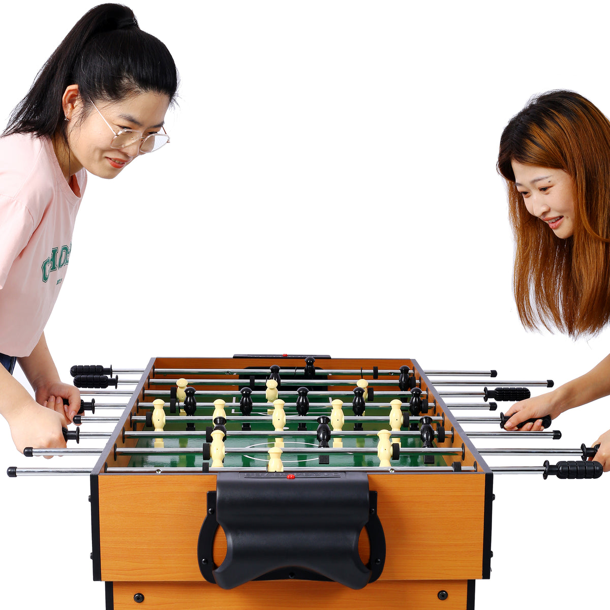 Versatile 5-in-1 Multi-Game Table with Billiards, Foosball & More, Brown/Red