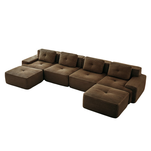 Oversized 6-Seater V-Shaped Corduroy Sectional with Dual Movable Ottomans