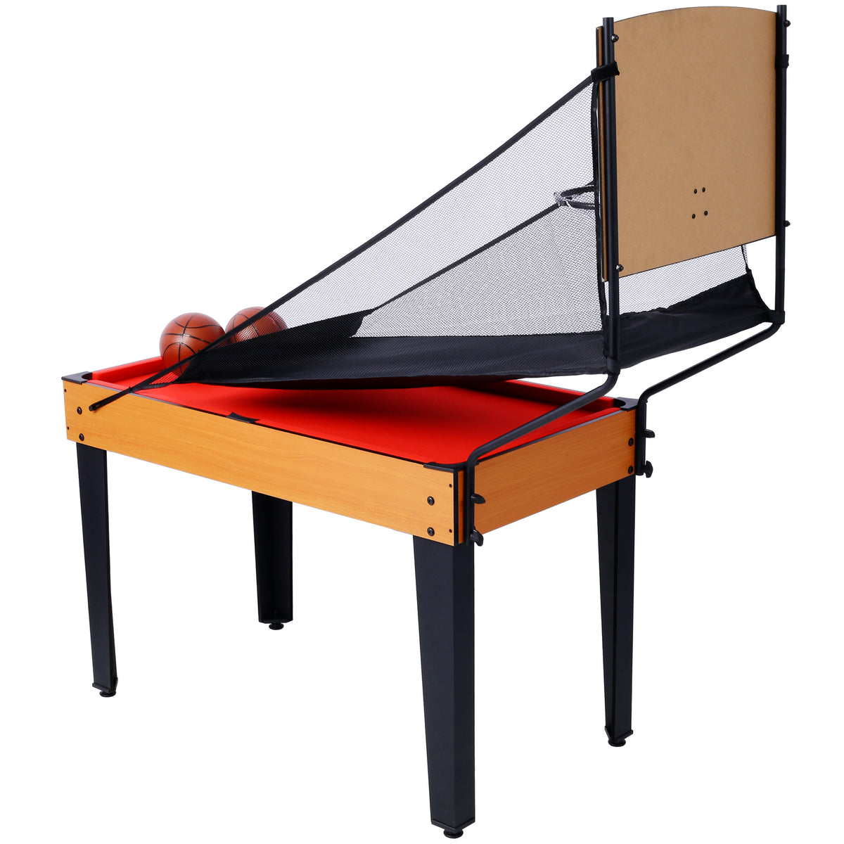 Versatile 5-in-1 Multi-Game Table with Billiards, Foosball & More, Brown/Red