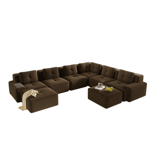 Oversized 6-Seater V-Shaped Corduroy Sectional with Dual Movable Ottomans