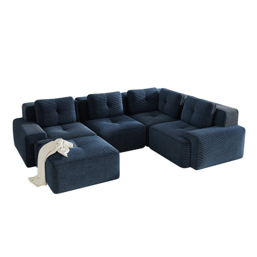 Oversized 6-Seater V-Shaped Corduroy Sectional with Dual Movable Ottomans