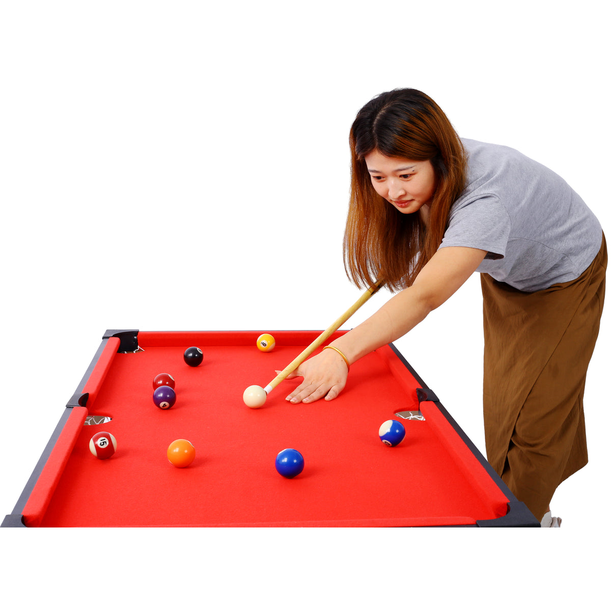 Versatile 5-in-1 Multi-Game Table with Billiards, Foosball & More, Brown/Red