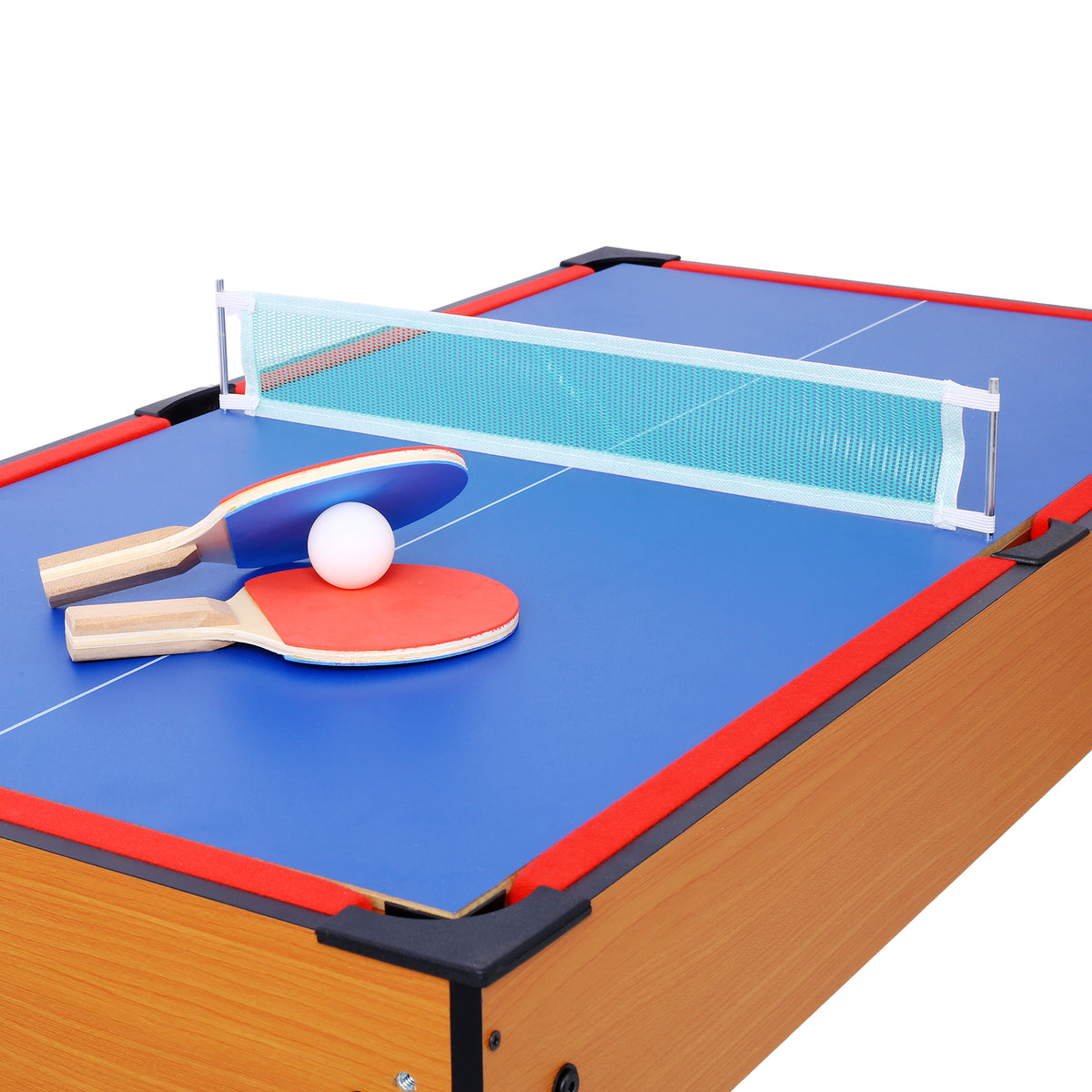 Versatile 5-in-1 Multi-Game Table with Billiards, Foosball & More, Brown/Red