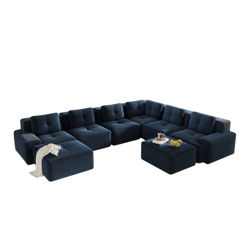 Oversized 6-Seater V-Shaped Corduroy Sectional with Dual Movable Ottomans