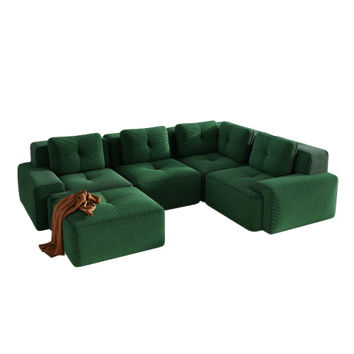 Oversized 6-Seater V-Shaped Corduroy Sectional with Dual Movable Ottomans