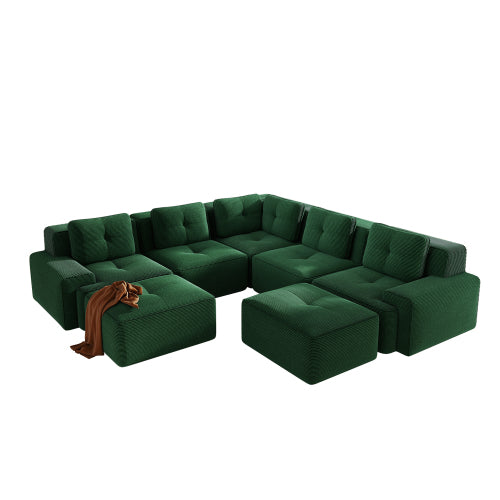 Oversized 6-Seater V-Shaped Corduroy Sectional with Dual Movable Ottomans