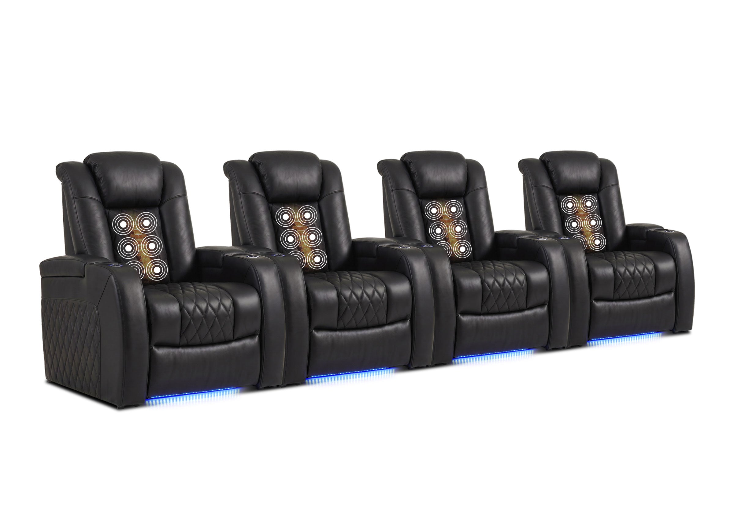 Weilianda FortLux Massage Series Custom 4-Seater Home Theater Recliners | 3-Level Massage, Top-Grain Leather, Zero Gravity & LED Ambient Lighting