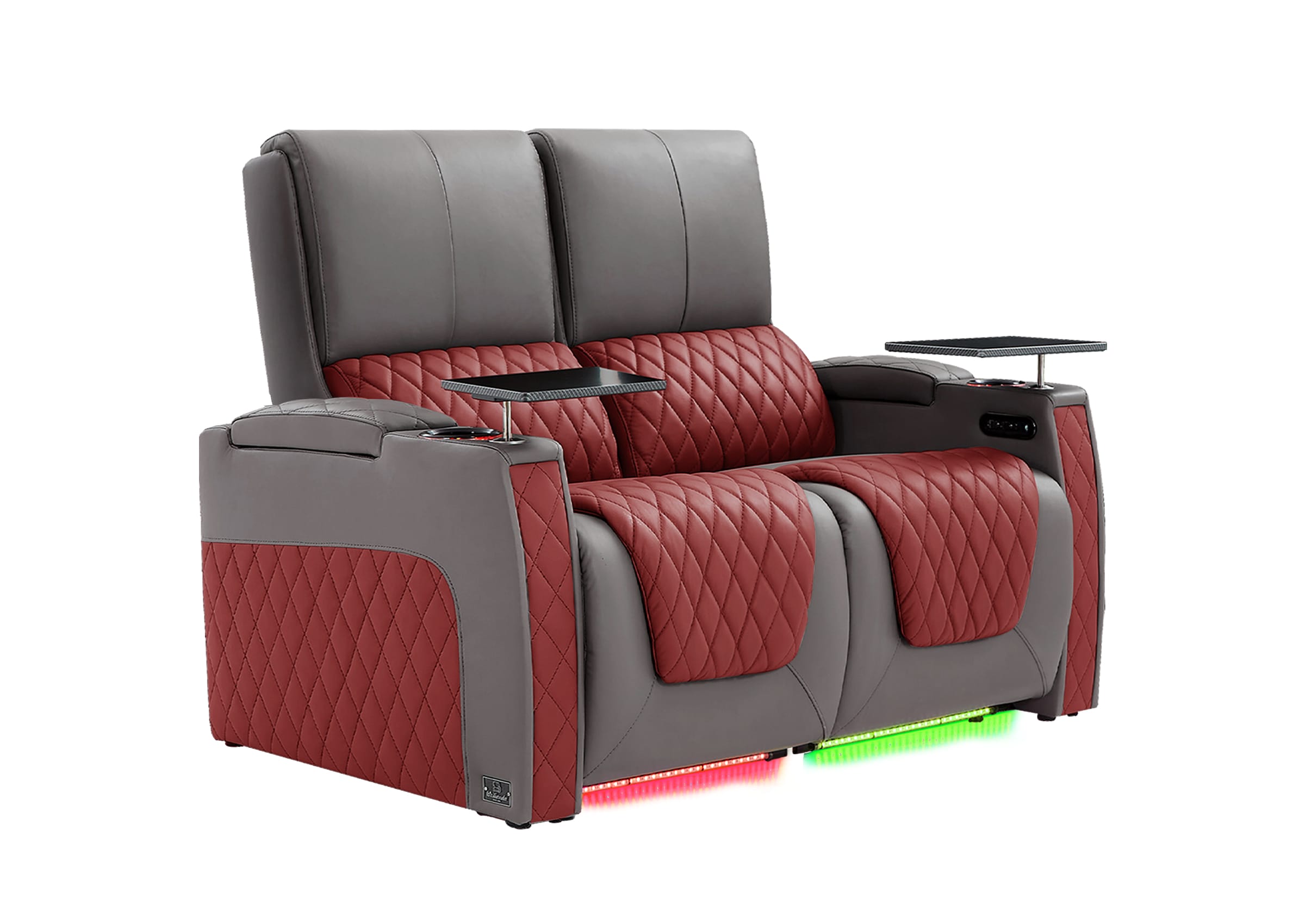 Weilianda AstroUltra Series Grey Custom Dual-Tone Genuine Leather Loveseat Sofa with Zero Gravity Seating