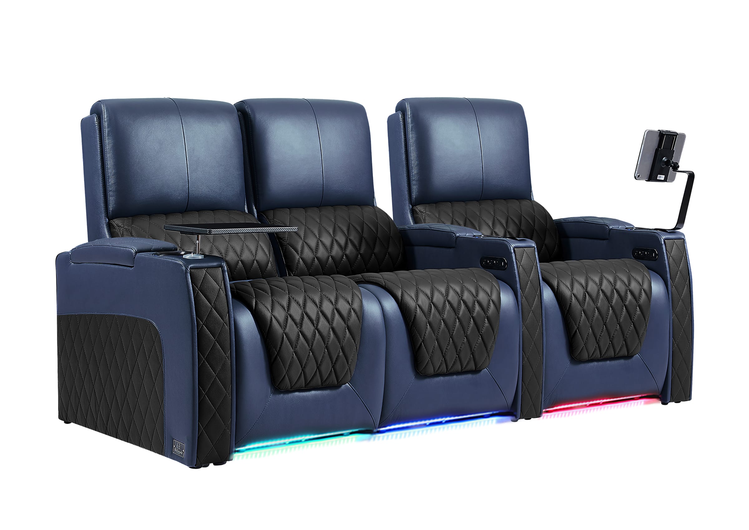 Weilianda AstroUltra Series Blue Custom Dual-Color 3-Seat Home Theater Recliner with Power Headrest & Footrest