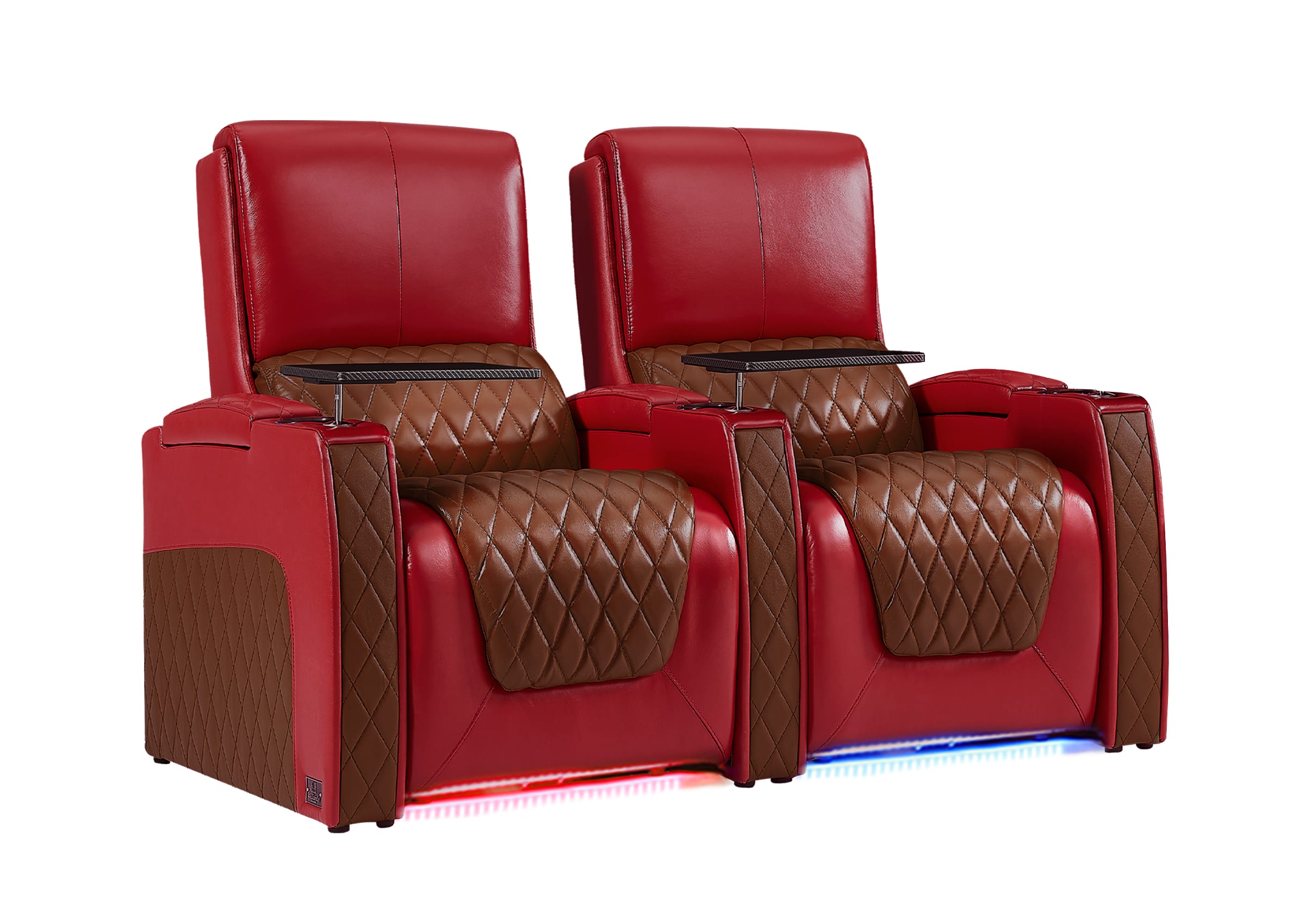 Weilianda AstroUltra Series Red Custom Dual-Tone Home Theater Loveseat Recliner with 7-Color LED Lighting