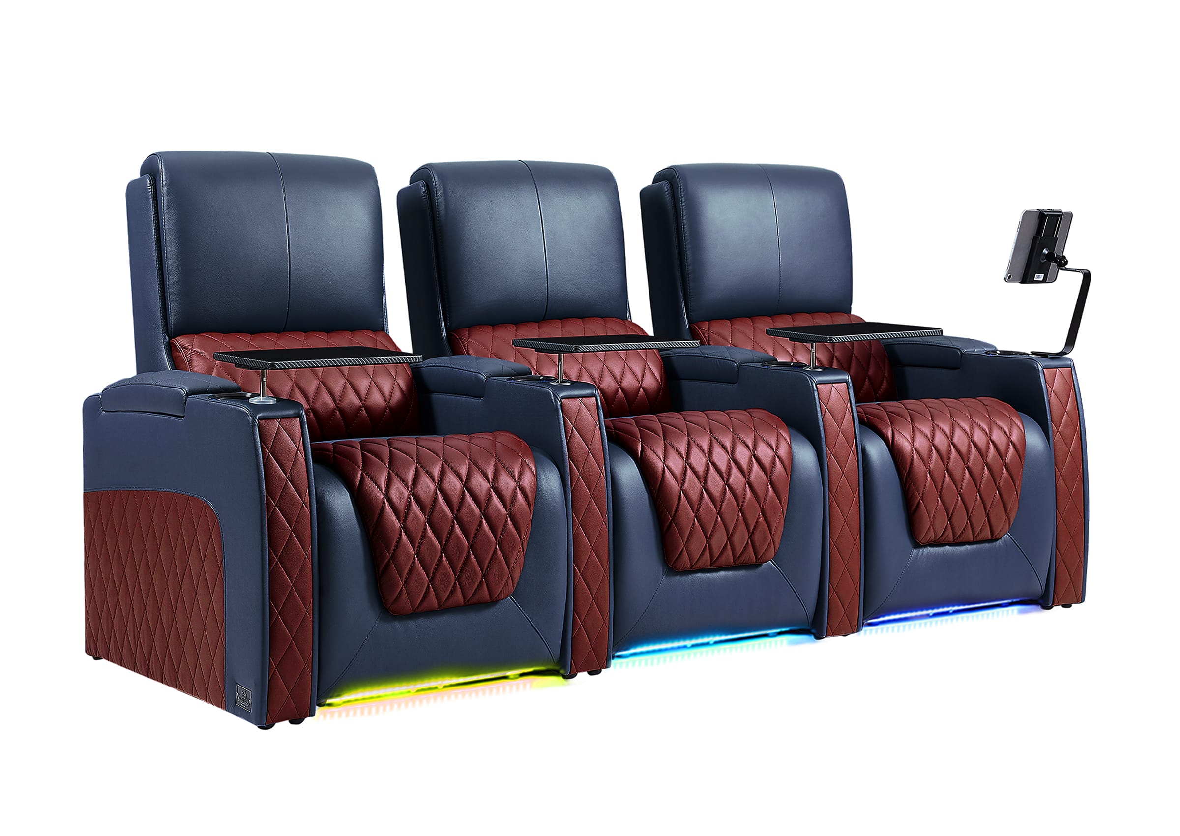 Weilianda AstroUltra Series Blue Custom Dual-Color 3-Seat Home Theater Recliner with Power Headrest & Footrest
