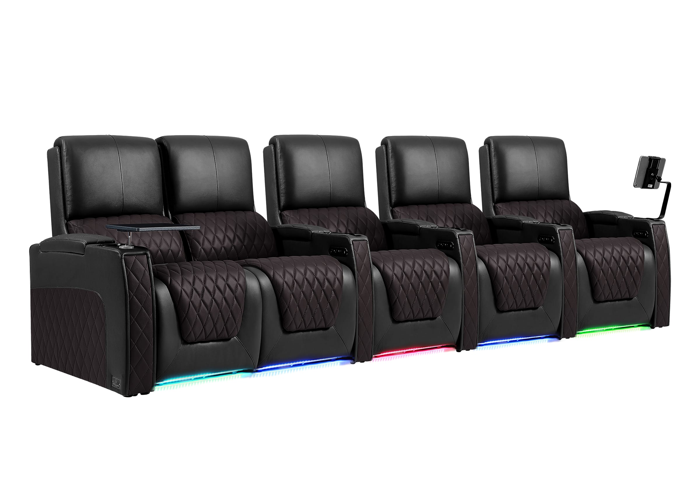 Weilianda AstroUltra Series Black Custom Two-Tone 5-Seat Power Home Theater Sofa with Zero Gravity & Adjustable Headrest