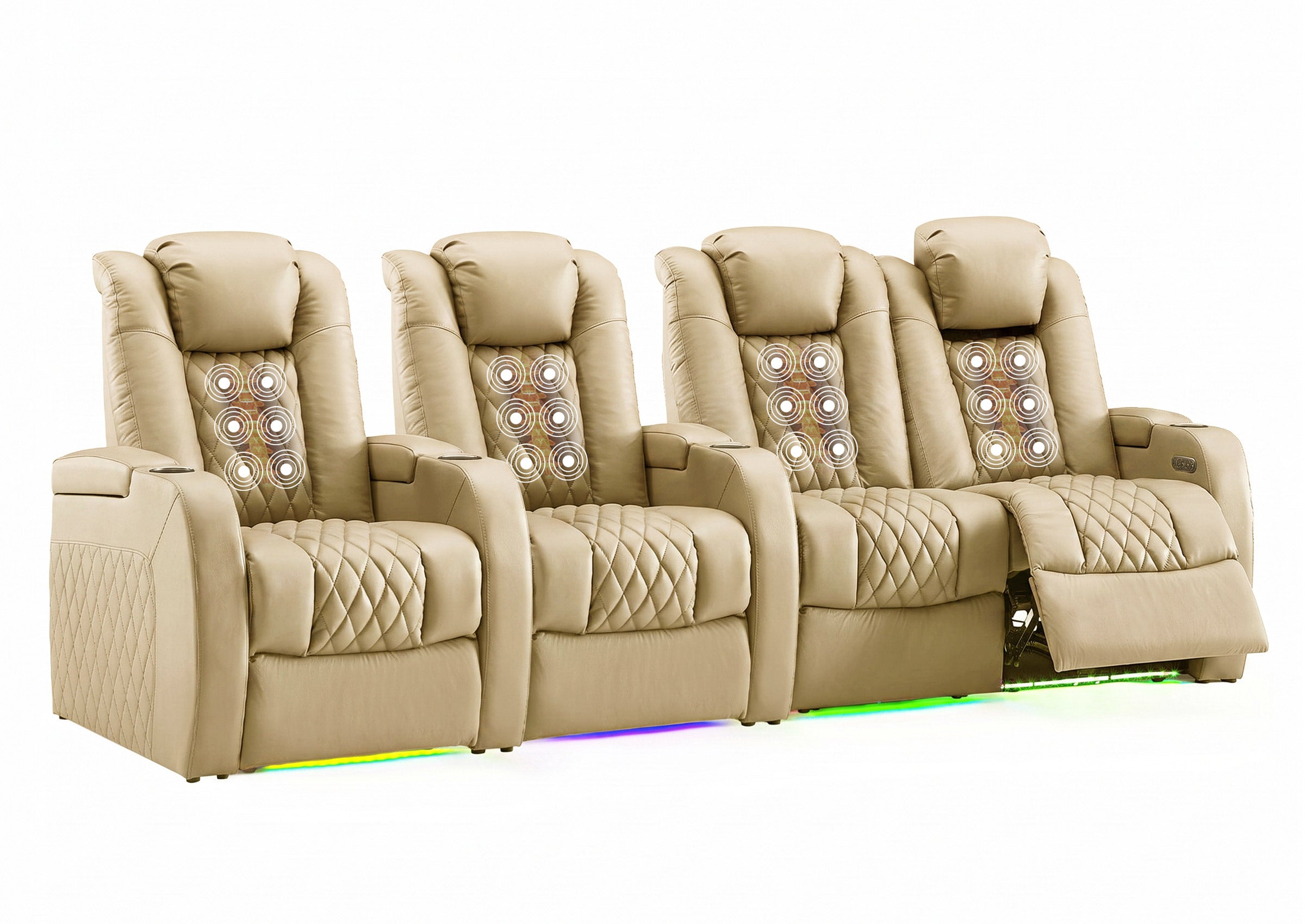 Weilianda FortLux Massage Series Custom 4-Seater Home Theater Recliners | 3-Level Massage, Top-Grain Leather, Zero Gravity & LED Ambient Lighting