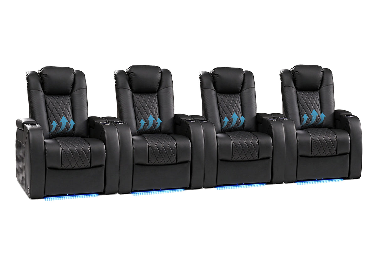 Weilianda FortLux Lumbar Series Theatres Recliner Zero Gravity Row of 4 with Built-In Lumbar Support | Movie Night Set Up