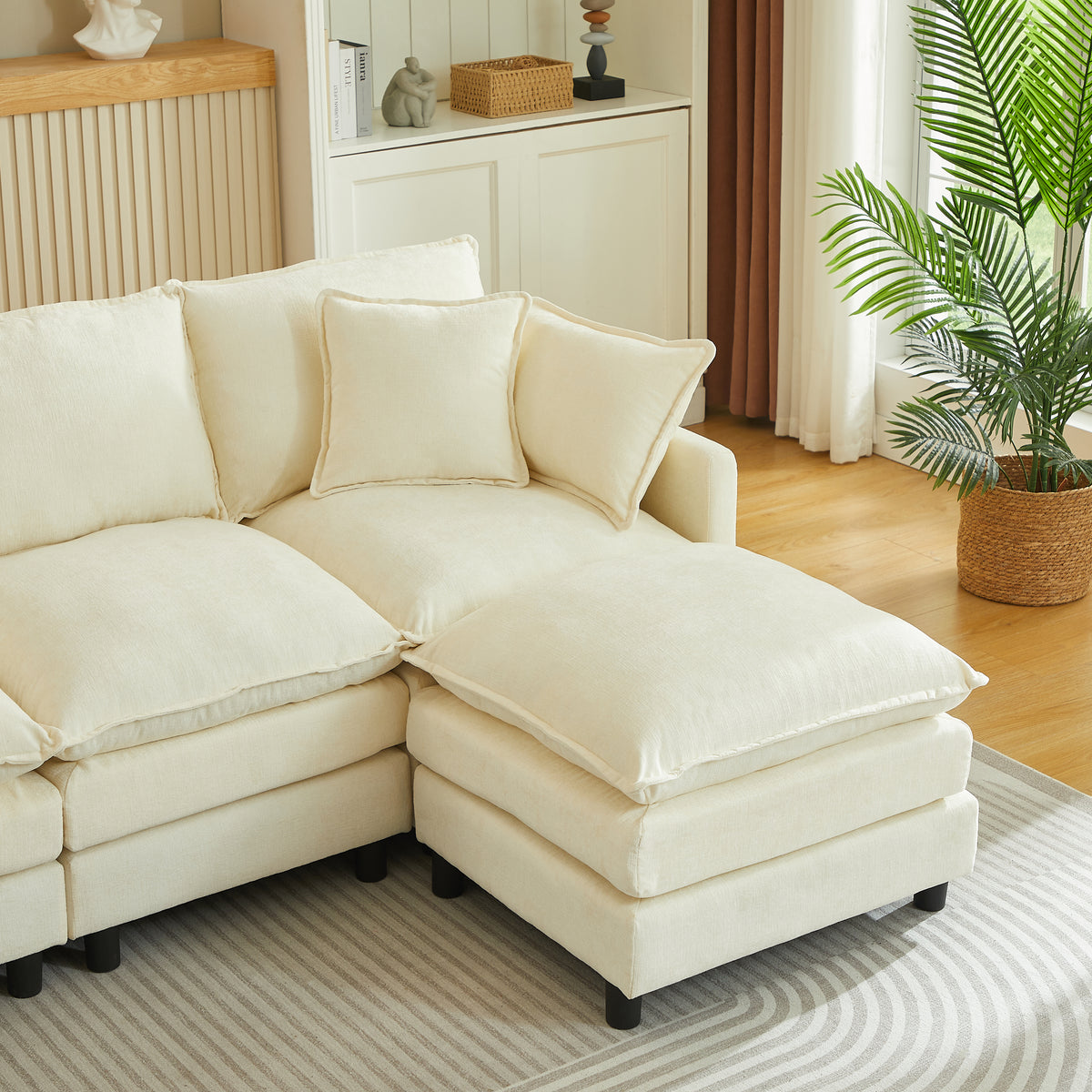 Spacious 106" U-Shaped Cloud Modular Sectional with Movable Ottoman
